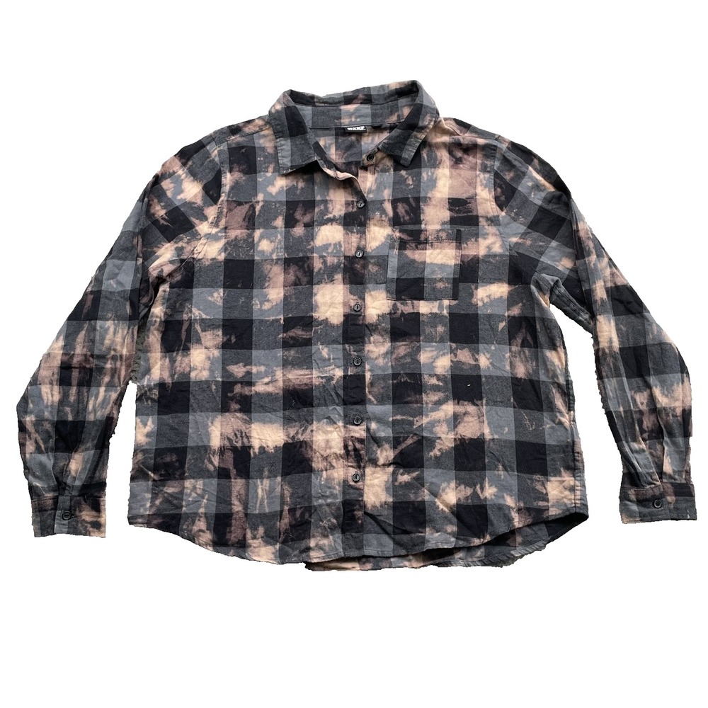 Star Wars The Mandalorian Flannel Shirt Women's‎ XL Plaid Acid Dye Grogu Marvel